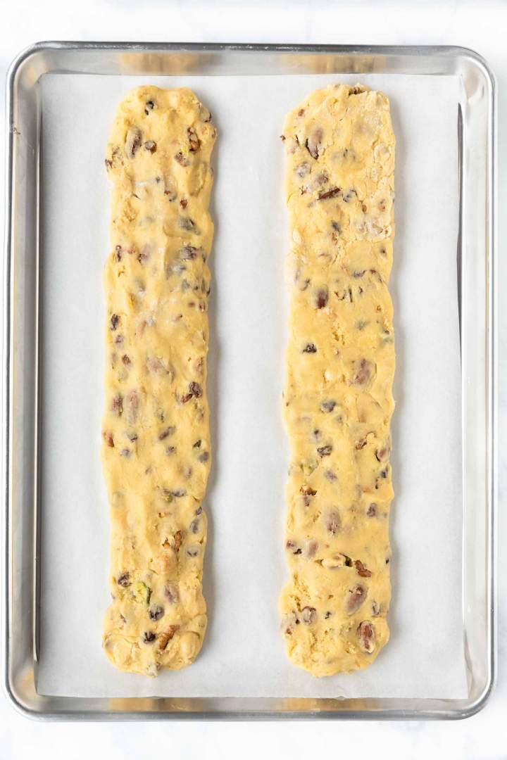 Biscotti with Raisins and Nuts logs before baking