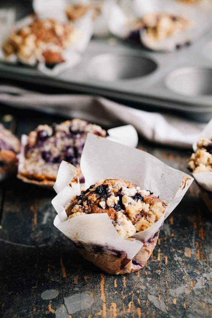 Blueberry muffins with an oat streusel topping