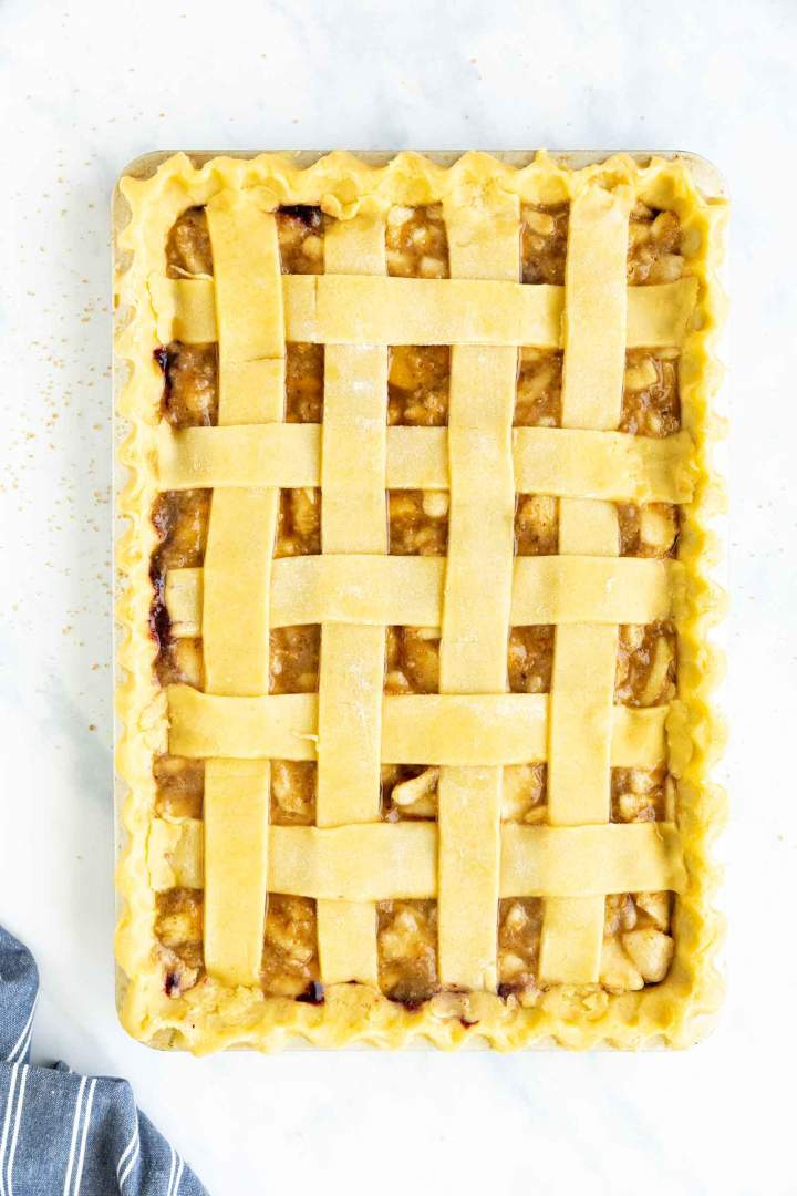 Blueberry Pear Slab Pie with Lattice - before baking