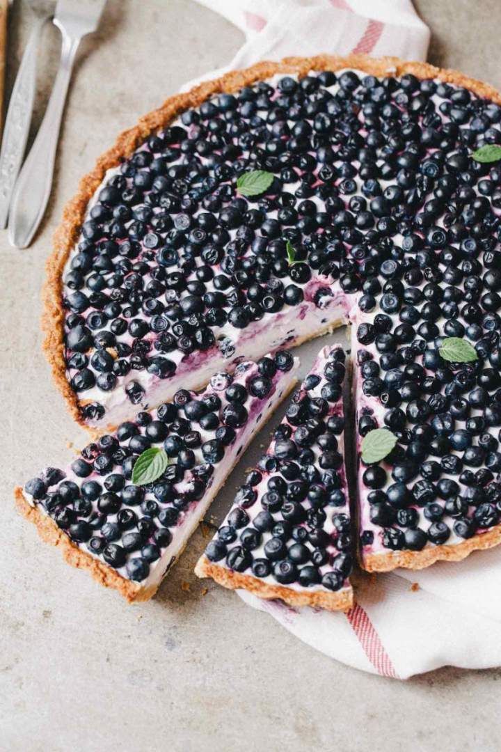 Homemade Blueberry Tart with Light Yogurt Cream