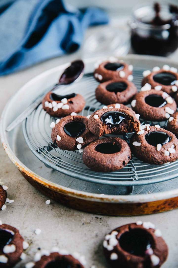 Buckwheat thumbprint cookies with grapes