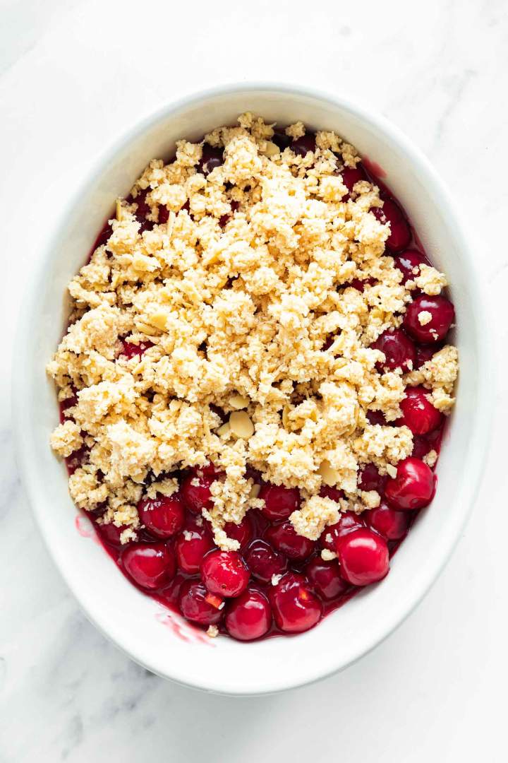 Coconut Cherry Crisp before baking