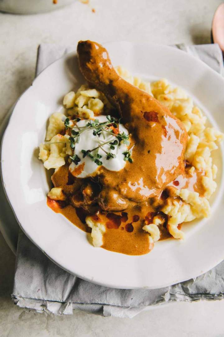 Chicken Paprikas served with Spaetzle and sour cream