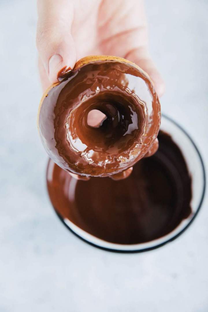 Chocolate Glazed Baked Chestnut Doughnuts