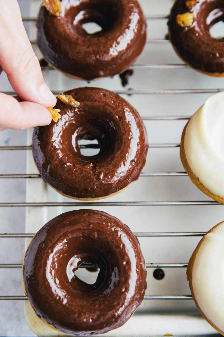 Chocolate Glazed Baked Chestnut Doughnuts