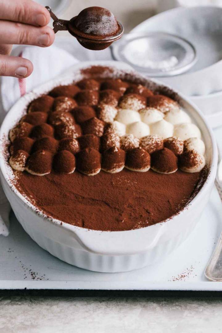 Classic Tiramisu, dusted with cacao powder