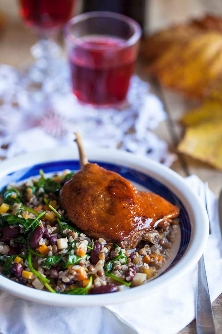 Confit duck leg with legumes stew