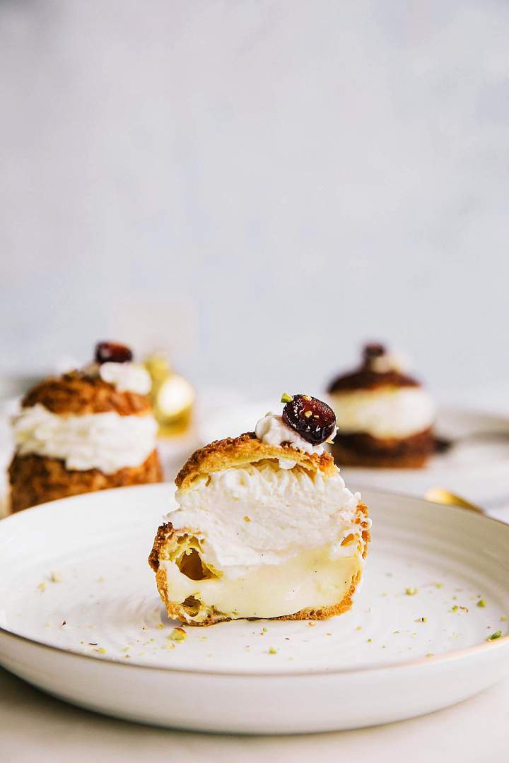 Cream Puffs (Choux au Craquelin) with vanilla cream