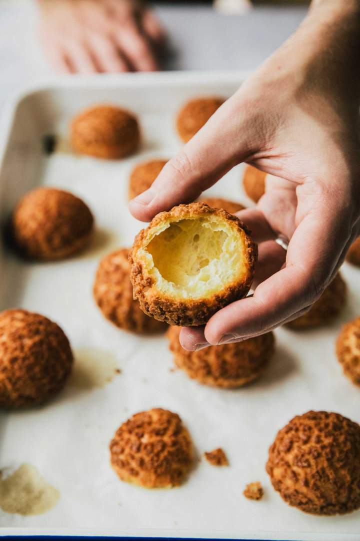 Cream Puffs (Choux au Craquelin) with vanilla cream