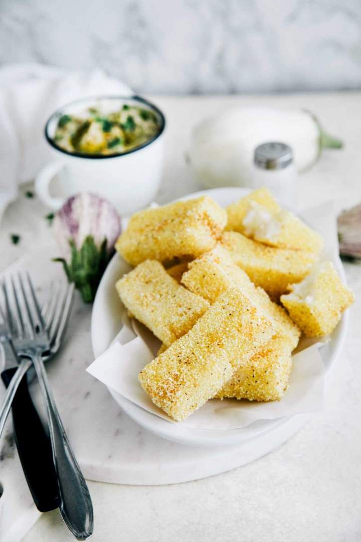 Crispy fried polenta with baba ganoush from jernejkitchen.com