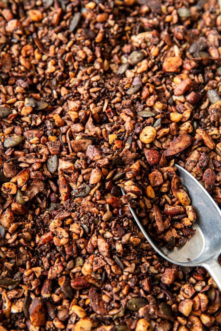 Best homemade granola recipe with coconut, cocoa, nuts and seeds