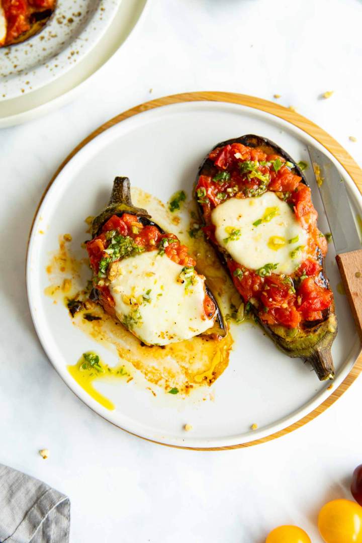 Grilled Eggplant Steaks with Mozzarella Cheese and Tomato Sauce
