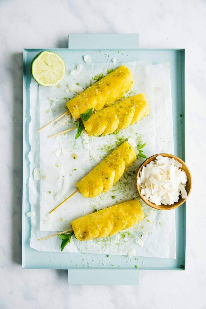 Grilled pineapple kabobs with mint sugar