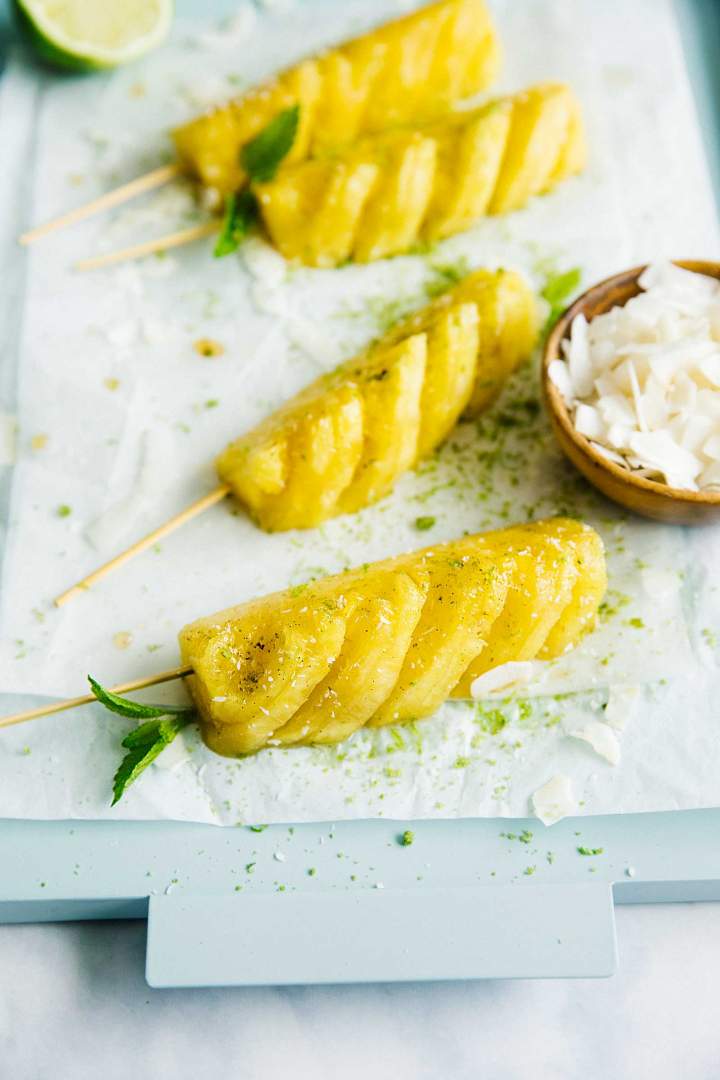 Grilled Pineapple Slices with Mint Brown Sugar and Coconut