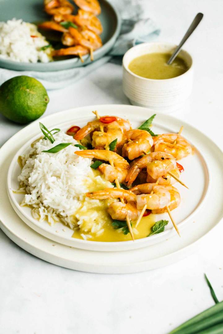 Grilled Shrimp Skewers with Citrus Sauce, Basmati Rice and Cilantro