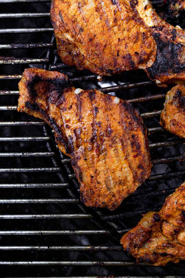 Marinated Grilled Pork Chops on the outdoor grill