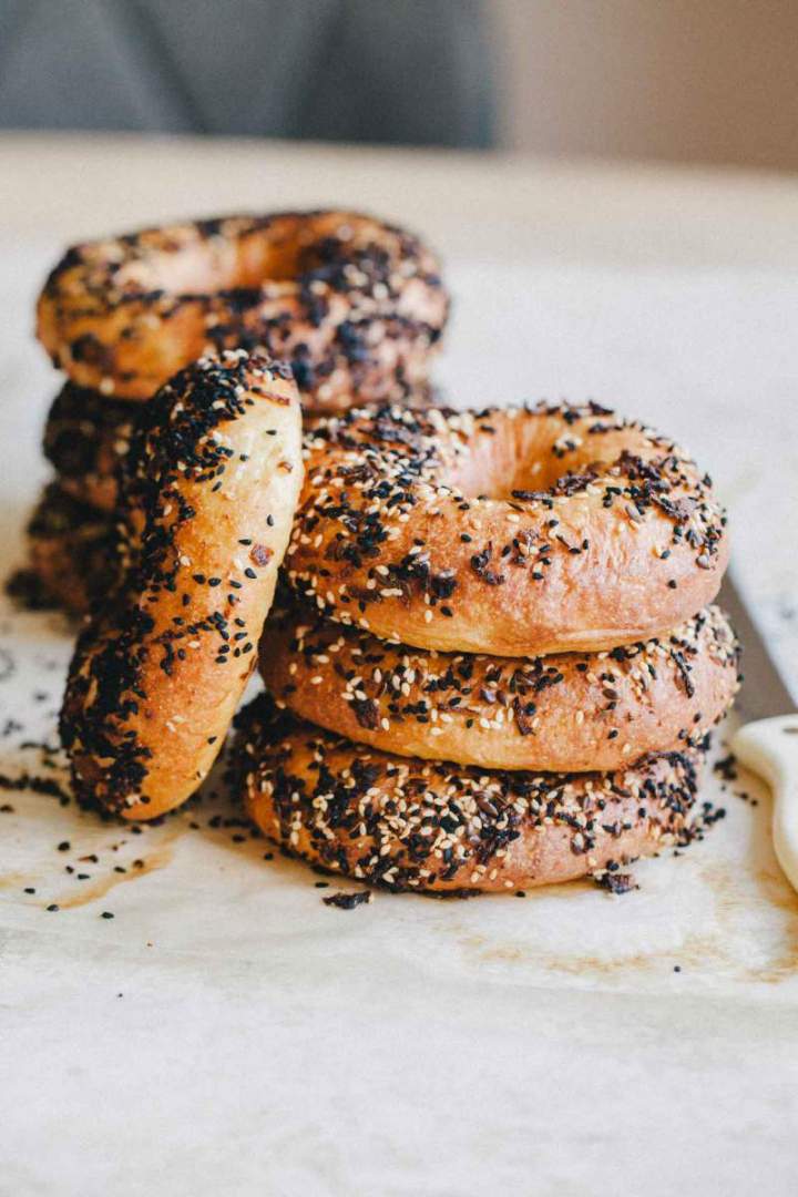 Homemade Bagels sprinkled with sesame and black cumin