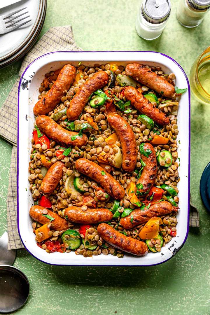 Lentil Salad with Sausages