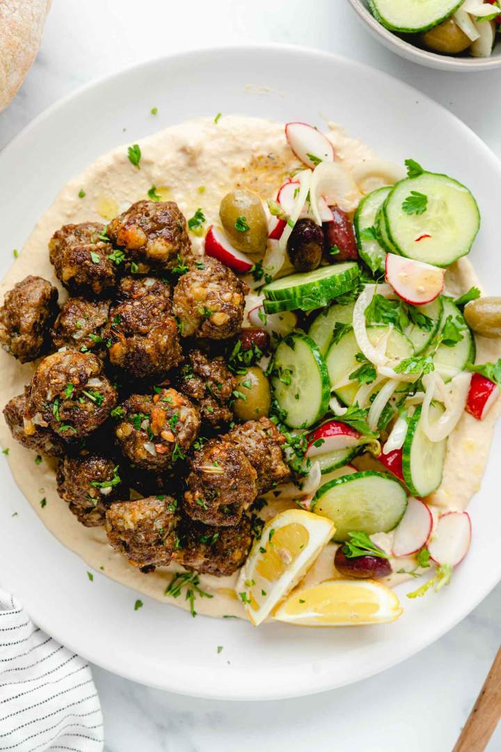 Easy Mini Oven Baked Meatballs served with Pita bread