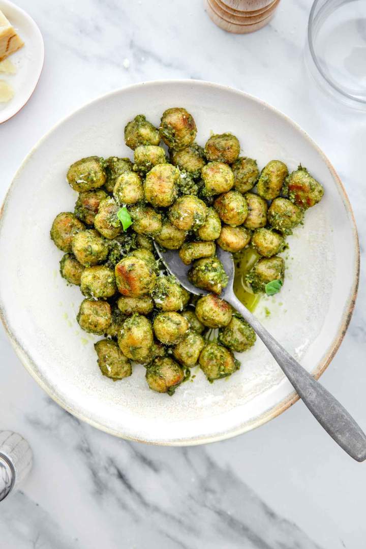 Stale Bread Gnocchi with Pesto