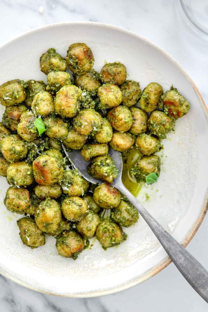 Stale Bread Gnocchi with Pesto