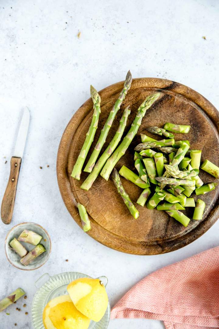 Chopped fresh asparagus for Oven Baked Chicken Drumsticks with Asparagus