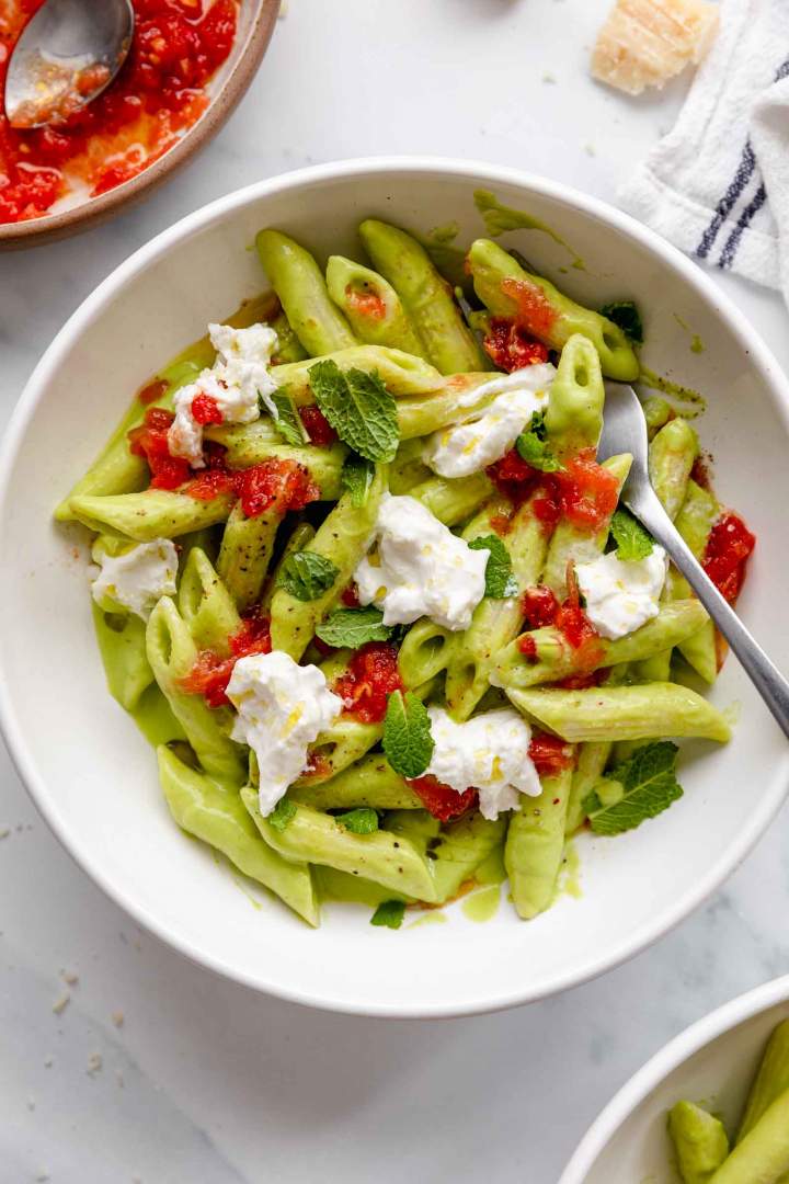 Pea Pesto Pasta with Burrata