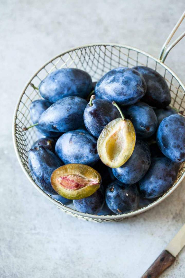 Fresh plums for Plum walnut and honey tart