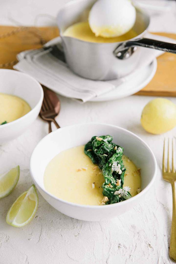 Polenta with sheep cheese and swiss chard