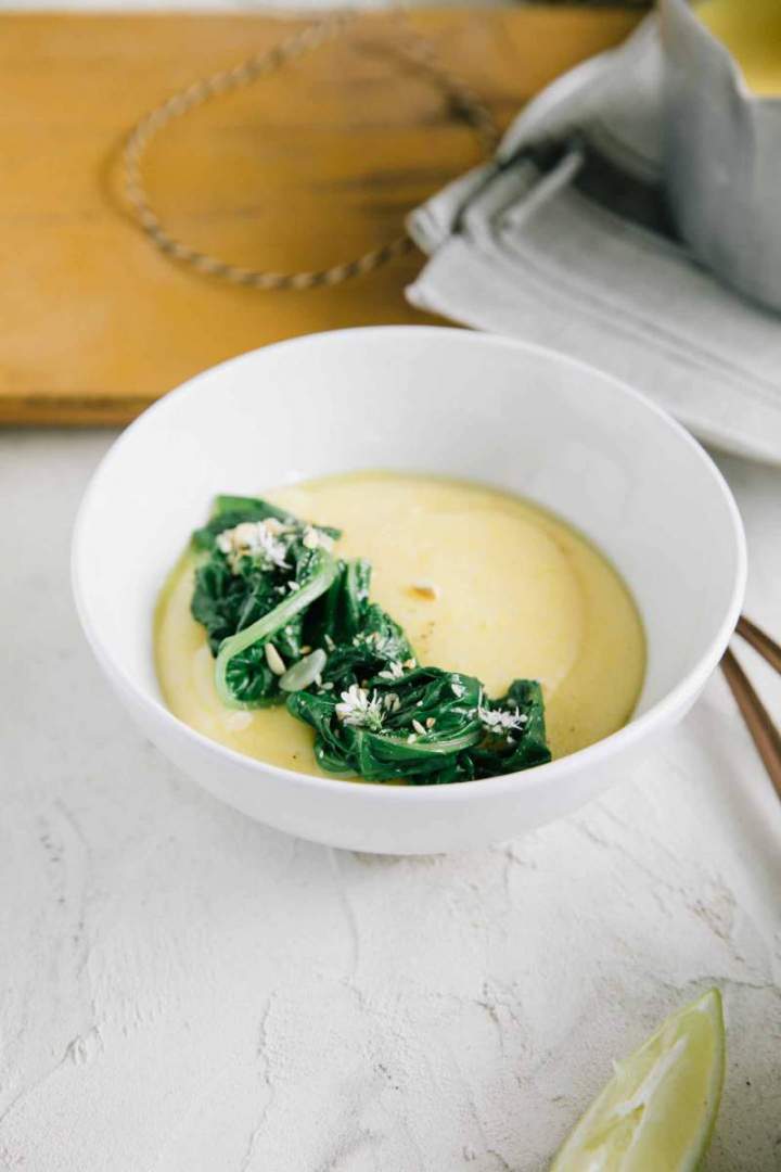 Polenta with sheep cheese and swiss chard