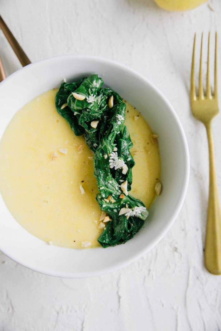 Polenta with sheep cheese and swiss chard