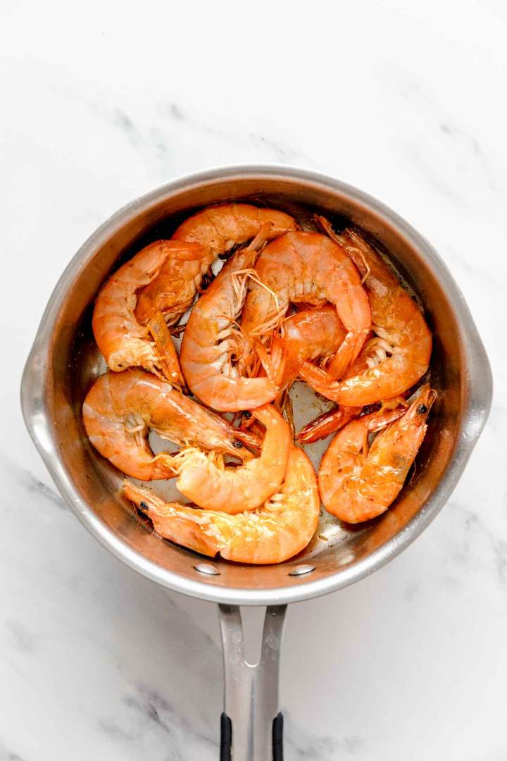 Pan-frying shrimp for Shrimp Stew with Potatoes and Chickpeas