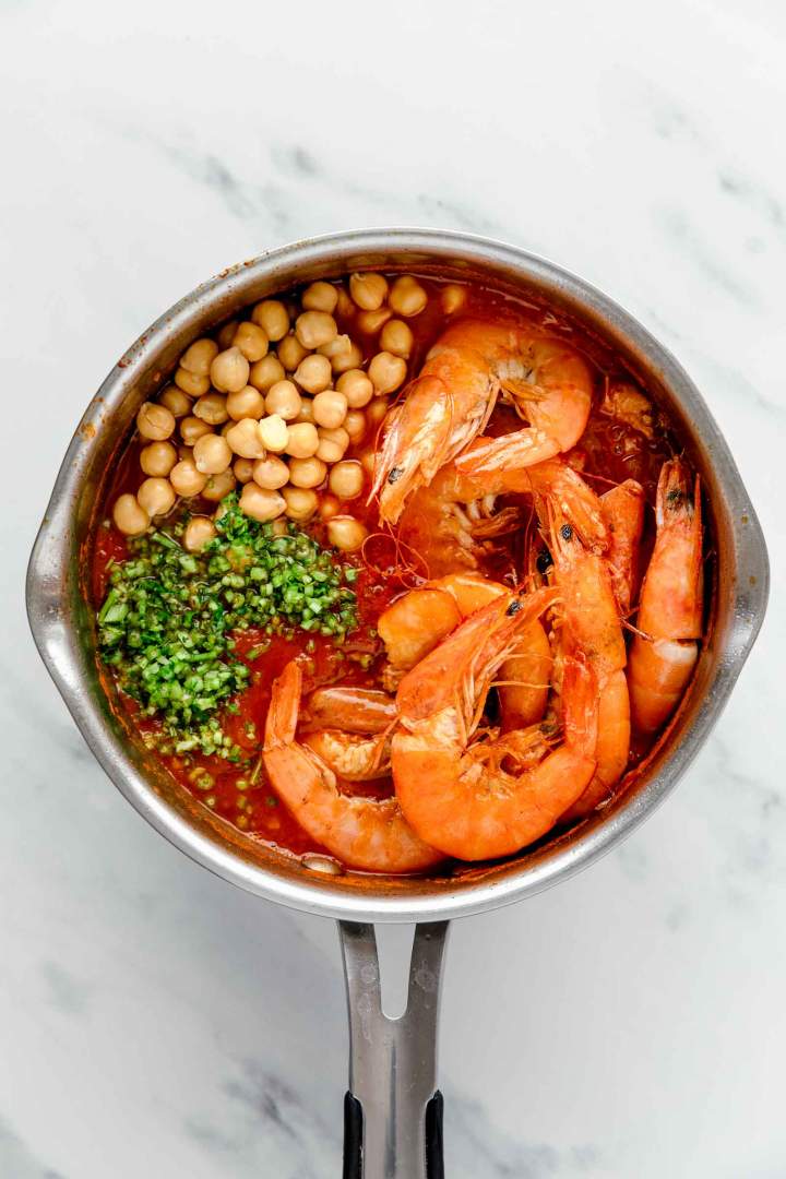 Shrimp Stew with Potatoes and Chickpeas while cooking