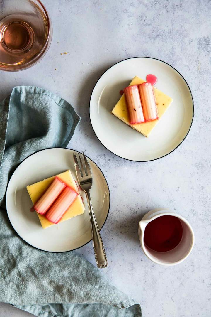 Vanilla Cheesecake Bars with Rhubarb