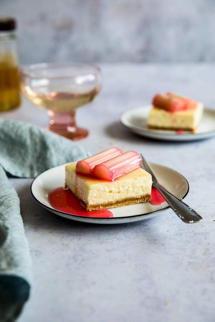 Vanilla Cheesecake Bars with Rhubarb