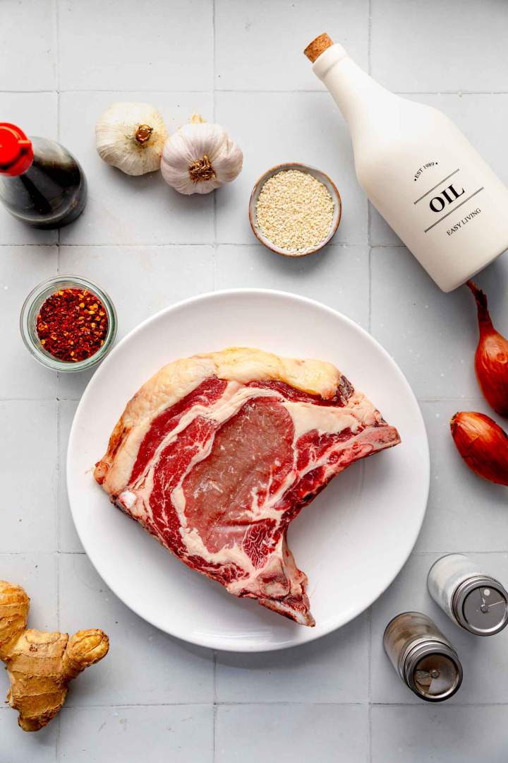 Grilled Ribeye Steak with Chili Crisp ingredients