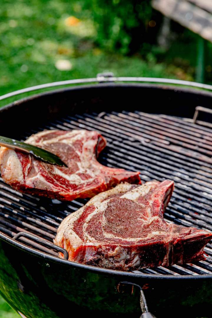 Grilling ribeye steak