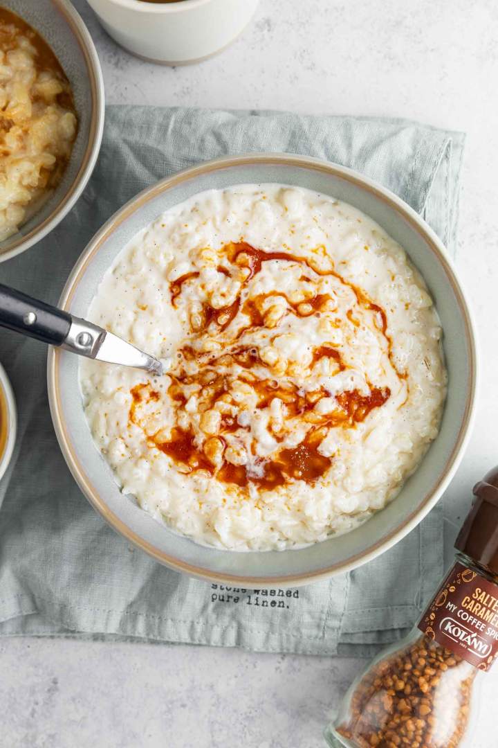 Old Fashioned Rice Pudding with salted caramel