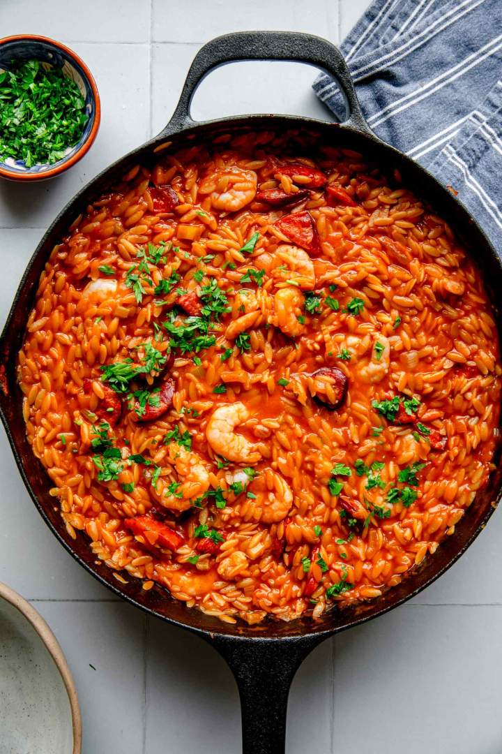 Shrimp Orzo with Chorizo