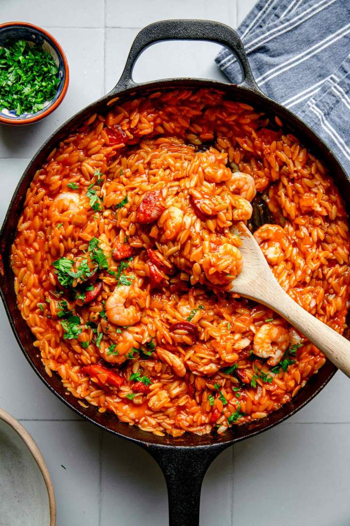 Shrimp Orzo with Chorizo