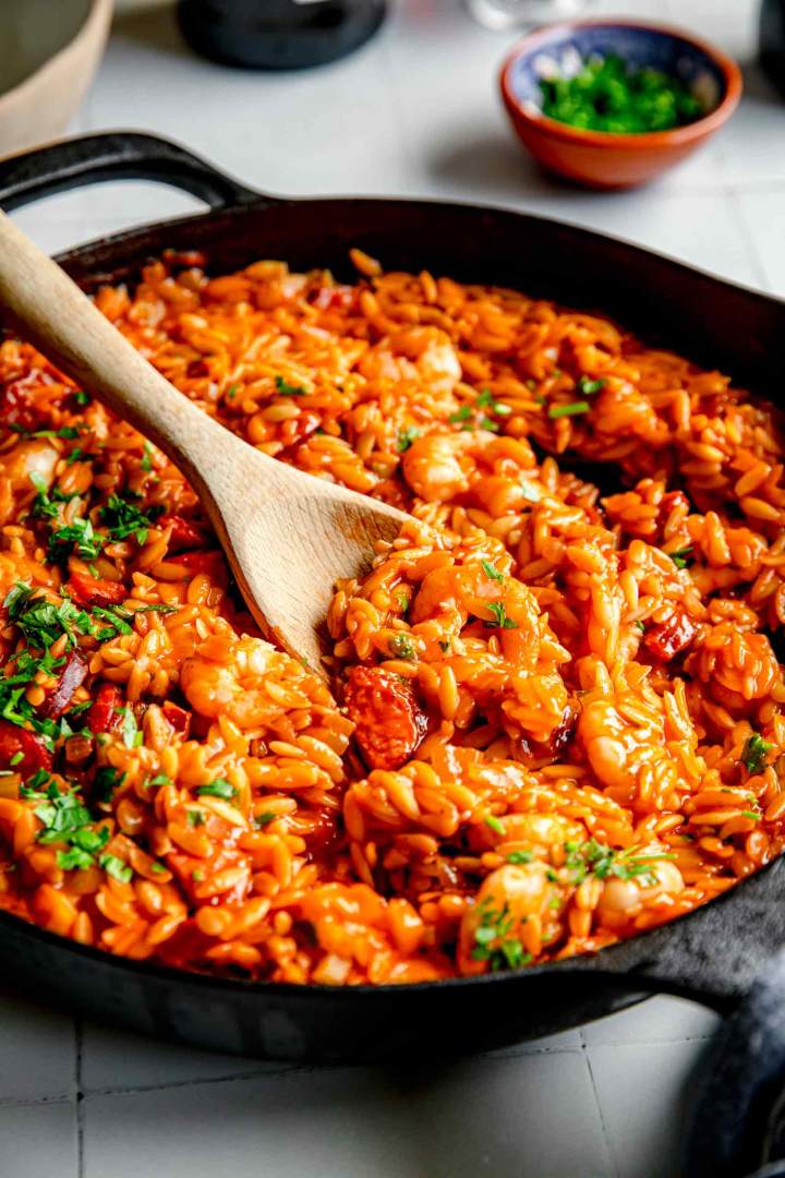 Shrimp Orzo with Chorizo