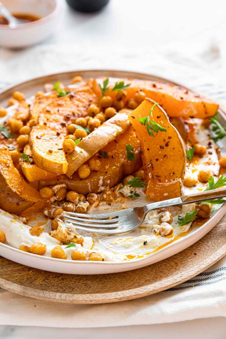 Oven Roasted Squash with Chickpeas and Yogurt  recipe