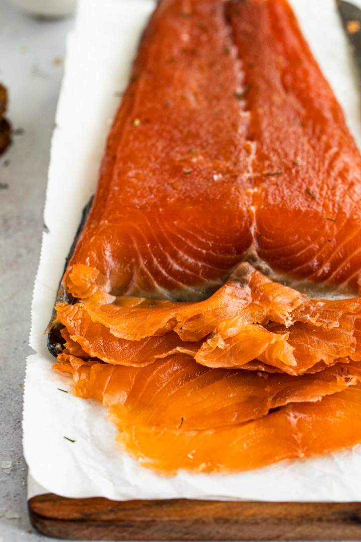 Thinly sliced Cured Salmon Gravlax