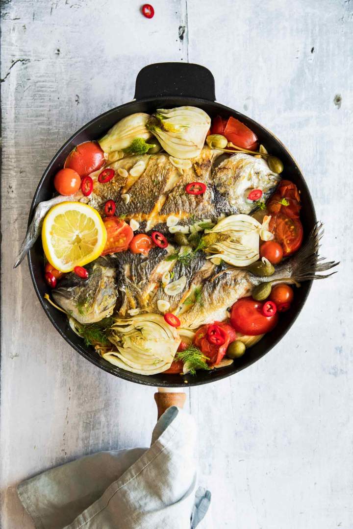 One Pan Sea Bream with Fennel and Cherry Tomatoes 