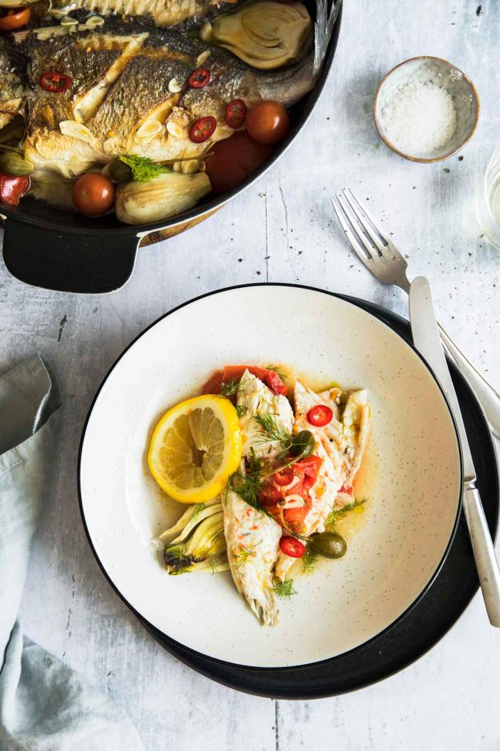 Mediterranean Sea Bream with Fennel and Cherry Tomatoes 