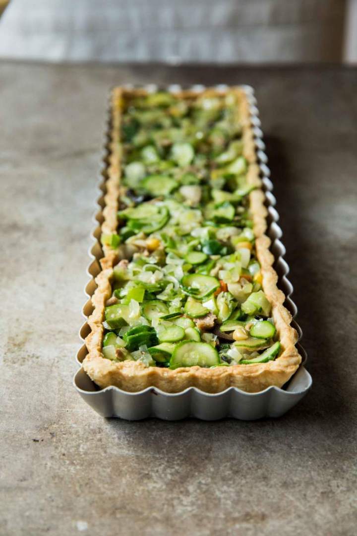 Seasonal Vegetables and Tuna Mediterana Tart before baking