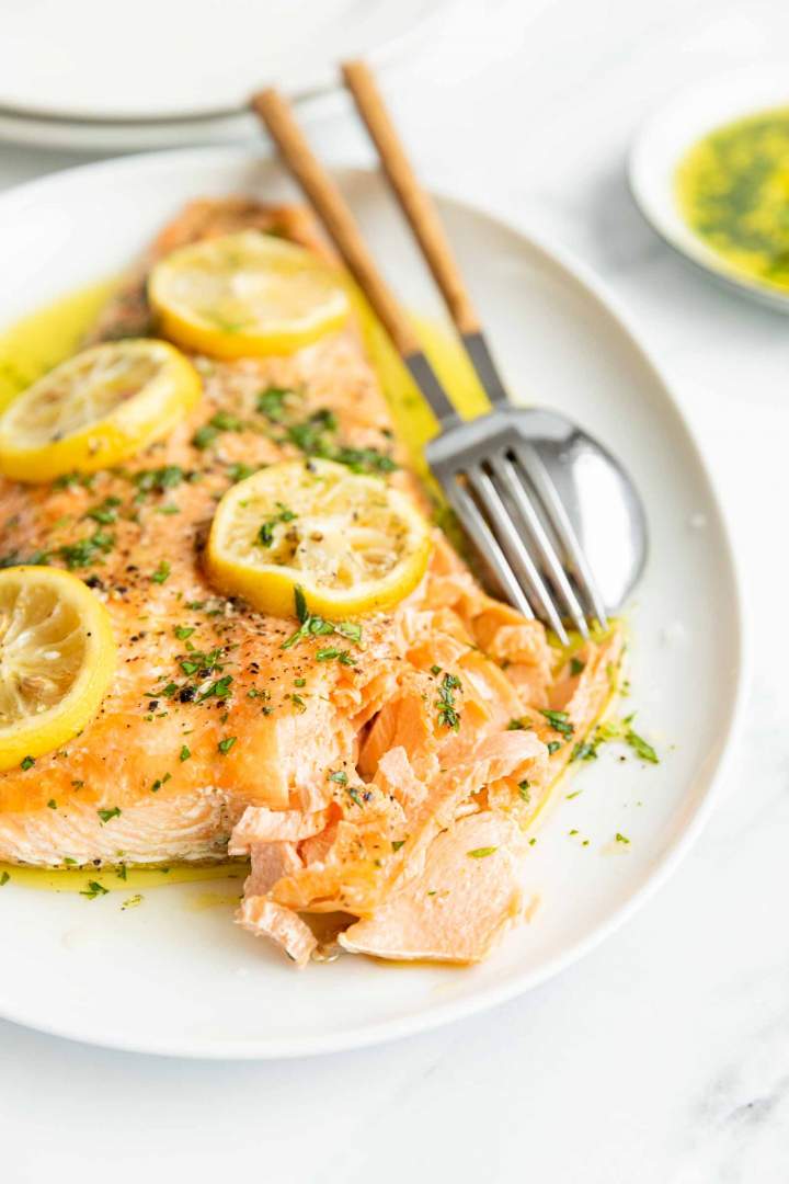 Served Simple Oven Baked Salmon