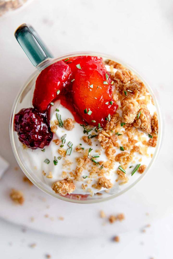 Greek Yogurt Cream with Peaches, and Crumble