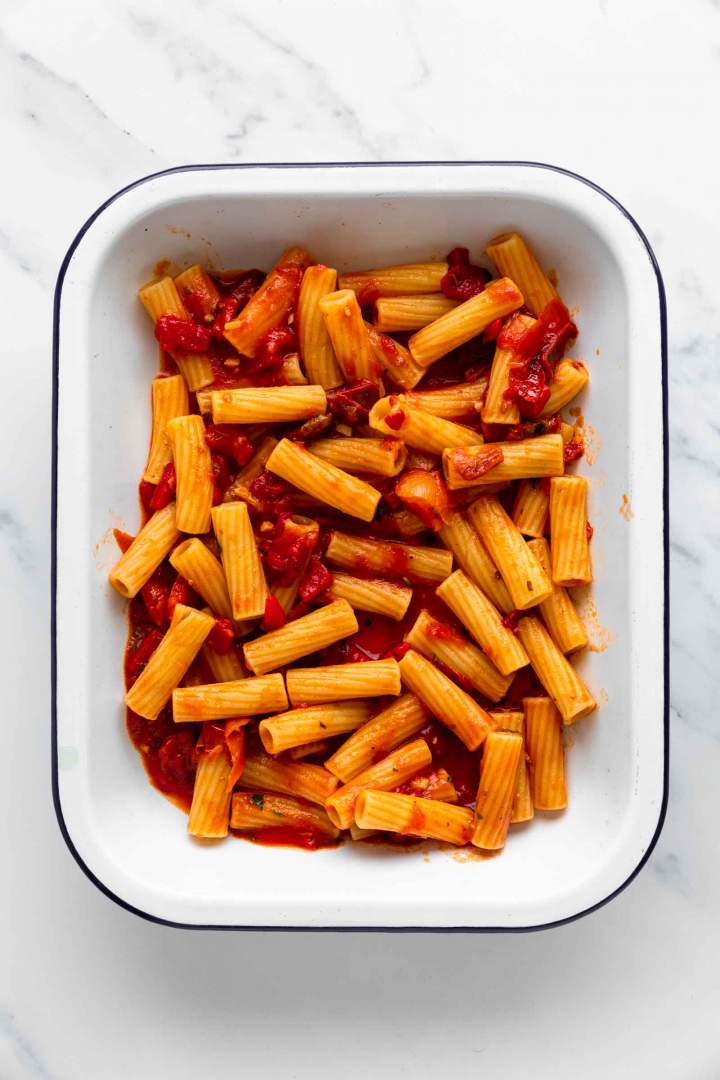 Tomato pasta before baking