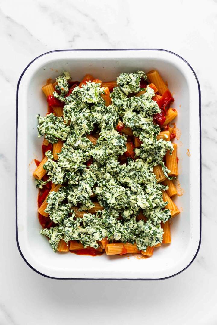 Spinach and Ricotta Pasta before baking in an oven